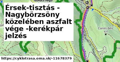 Érsek-tisztás - Nagybörzsöny közelében aszfalt vége -kerékpár jelzés