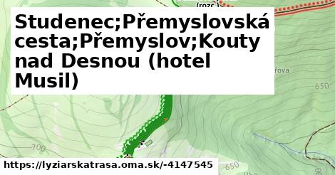 Studenec;Přemyslovská cesta;Přemyslov;Kouty nad Desnou (hotel Musil)