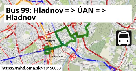 Bus 99: Hladnov = >  ÚAN = >  Bazaly