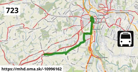 Bus 723 MHD Český Těšín: Horní Žukov, točna - žel.st.