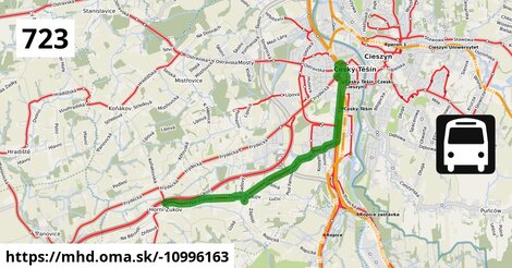 Bus 723 MHD Český Těšín: Horní Žukov, točna - žel.st.