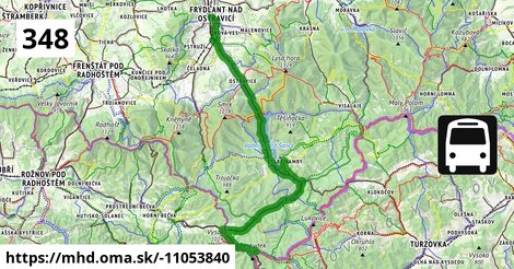 Bus 348: Bílá, Bumbálka, státní hranice = >  Frýdlant nad Ostravicí, železniční stanice