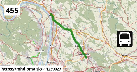 455 "E" v: Vác, autóbusz-állomás = >  Gödöllő, autóbusz-állomás