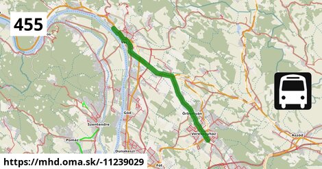 455 "A" v: Vác, Szérűskert autóbusz-forduló = >  Vác, autóbusz-állomás = >  Gödöllő, autóbusz-állomás