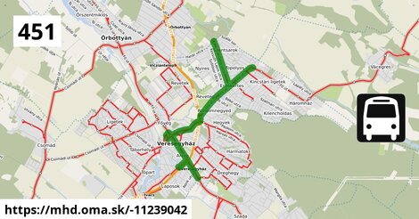 451 "C" v: Erdőkertes, autóbusz-forduló = >  Erdőkertes, Géza utca autóbusz-forduló = >  Veresegyház, vasútállomás = >  Gödöllő, autóbusz-állomás