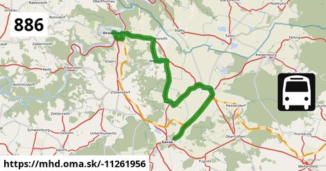 Bus 886: Drosendorf Hauptplatz = >  Horn Bahnhof (über Wolfsbach bei Drosendorf Ort, Kottaun Ortsmitte und Dallein Kapelle)