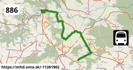 Bus 886: Horn Hauptplatz = >  Drosendorf Hauptplatz (alle Stationen)