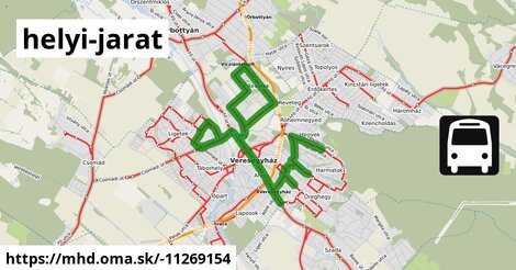 II. (zöld) helyi járat "A": Revetek - Misszió - Központ - Hegyek - Központ - Misszió - Revetek