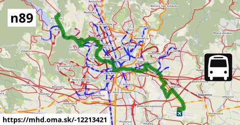 N89: Letiště Tuřany ⇒ Kníničky, U Luhu