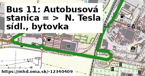 Bus 11: Autobusová stanica = >  N. Tesla sídl., bytovka
