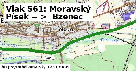 Vlak S61: Moravský Písek = >  Bzenec