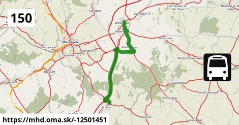 Bus 150: Wilfersdorf bei Mistelbach Marktplatz = >  Schrick Hobersdorfer Straße