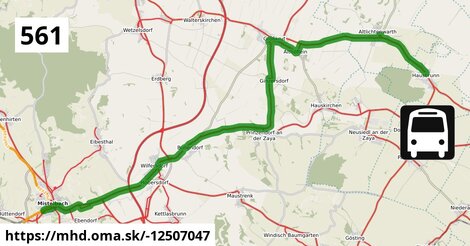 Bus 561: Hausbrunn Mittelschule = >  Mistelbach Bahnhof (via M-City)