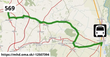 Bus 569: Poysdorf Dreifaltigkeitsplatz = >  Hohenau Bahnhof (via Poysdorf Mittelschule)