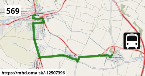 Bus 569: Poysdorf Dreifaltigkeitsplatz = >  Walterskirchen Großkruter Straße (via Poysdorf Mittelschule)