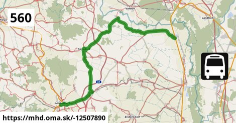 Bus 560: Bernhardsthal Bahnhof = >  Mistelbach Bahnhof (via Bernhardsthal Kirche, Poysdorf Mittelschule)