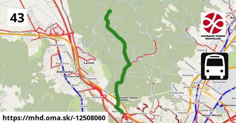 Bus 43: Kačín = >  Železná studnička = >  Patrónka