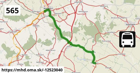Bus 565: Mistelbach Bahnhof = >  Niedersulz Kirche