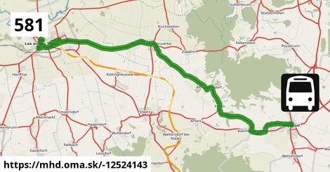 Bus 581: Laa an der Thaya Kirchenplatz = >  Poysdorf Dreifaltigkeitsplatz (via Laa Gymnasium)