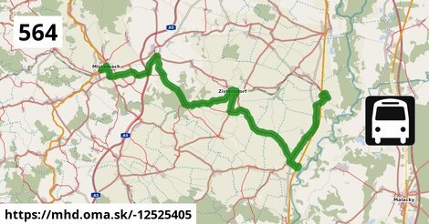 Bus 564: Drösing Bahnhof = >  Mistelbach Bahnhof (via Drösing Kaiser-Josef-Platz, Wilfersdorf Wirtschaftspark)