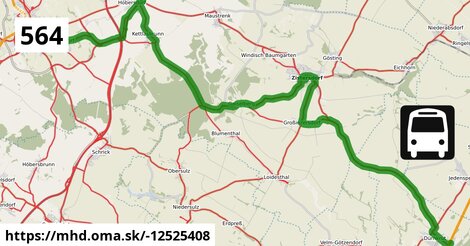 Bus 564: Dürnkrut Bahnhof = >  Mistelbach Bahnhof (via Wilfersdorf Wirtschaftspark)
