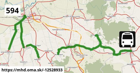 Bus 594: Kammersdorf Gemeindeamt = >  Poysdorf Dreifaltigkeitsplatz