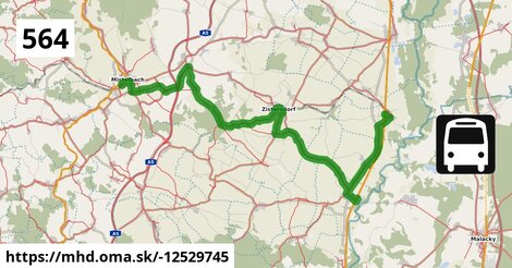 Bus 564: Mistelbach Bahnhof = >  Drösing Bahnhof (ohne Mistelbach Hauptplatz, Drösing Kaiser-Josef-Platz)