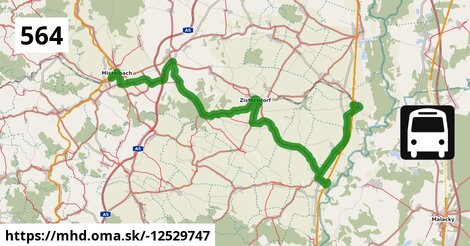 Bus 564: Mistelbach Bahnhof = >  Drösing Bahnhof