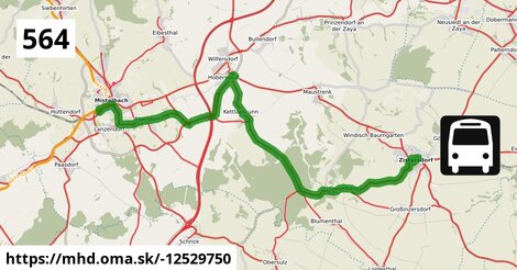 Bus 564: Mistelbach Bahnhof = >  Zistersdorf Hauptstraße (ohne Mistelbach Hauptplatz)