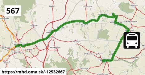 Bus 567: Zistersdorf Kaiserstraße = >  Mistelbach Bahnhof (via St. Ulrich Ortsmitte, ohne M-City)