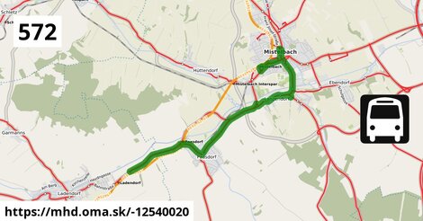 Bus 572: Mistelbach Bahnhof = >  Ernstbrunn Hauptplatz (über Mistelbach Hauptplatz, Ladendorf und Eggersdorf bei Ladendorf)