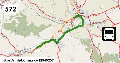 Bus 572: Ernstbrunn Hauptplatz = >  Mistelbach Bahnhof (über Niederleis, Grafensulz und Mistelbach Alleestraße, nicht über Mistelbach Hauptplatz)