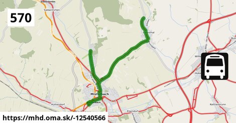 Bus 570: Mistelbach Bahnhof = >  Eibesthal Oberort (via Untere Siedlungsstraße)