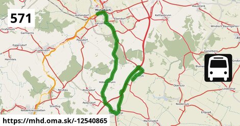 Bus 571: Schrick = >  Mistelbach Bahnhof (via A5, Gaweinstal, Höbersbrunn)