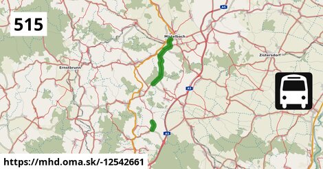 Bus 515: Mistelbach Bahnhof = >  Wolkersdorf Bahnhof (über Hautzendorf)