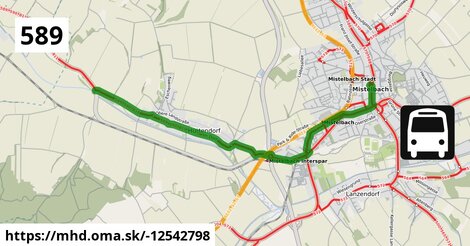 Bus 589: Mistelbach Hauptplatz = >  Stronsdorf Hauptplatz (via Asparn Schulzentrum, Olgersdorf)