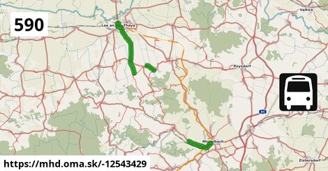 Bus 590: Laa an der Thaya Kirchenplatz = >  Mistelbach Bahnhof (über Hagendorf Fallbacher Straße und Zwentendorf an der Zaya Ort)