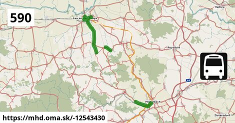 Bus 590: Laa an der Thaya Bahnhof = >  Mistelbach Bahnhof (über Hagendorf Fallbacher Straße und Zwentendorf an der Zaya Ort)