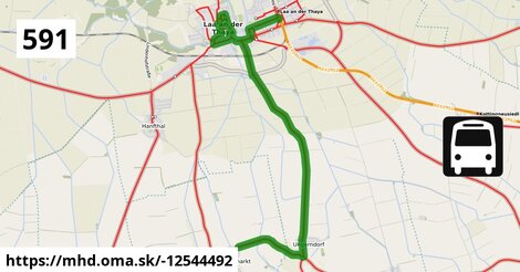 Bus 591: Laa an der Thaya Bahnhof = >  Unterstinkenbrunn Stronsdorfer Straße (über Ungerndorf)