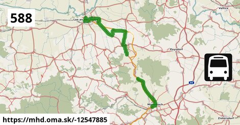 Bus 588: Mistelbach Bahnhof = >  Laa an der Thaya Stadtplatz (über Ernsdorf bei Staatz Kapellenstraße und Laa an der Thaya Volksschule)