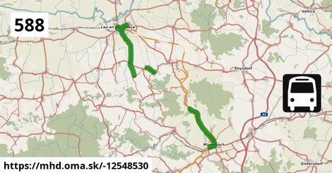 Bus 588: Laa an der Thaya Bahnhof = >  Mistelbach Bahnhof (über Ungerndorf Kirche und Frättingsdorf Ortsmitte, nicht über Laa an der Thaya Gymnasium)