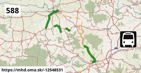 Bus 588: Laa an der Thaya Bahnhof = >  Mistelbach Bahnhof (über Laa an der Thaya Volksschule, Gaubitsch Ortsmitte, Loosdorf bei Staatz Nr. 65 und Mistelbach Alleegasse)