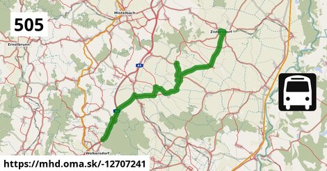 Bus 505: Wien Floridsdorf = >  Zistersdorf Schloßplatz (über Niedersulz Museumsdorf und Obersulz Ortsmitte)