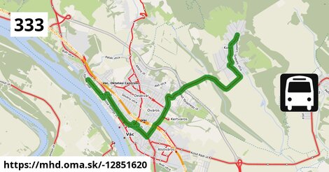 333 "A" v: Kosd, erdészház = >  Vác, autóbusz-állomás = >  Vác, Szérűskert autóbusz-forduló