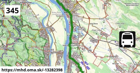 345 "A" v: Göd, újtelep autóbusz-forduló = >  Vác, autóbusz-állomás = >  Vác, Szérűskert autóbusz-forduló