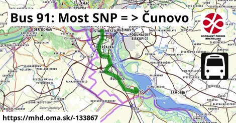 Bus 91: Most SNP = >  Čunovo