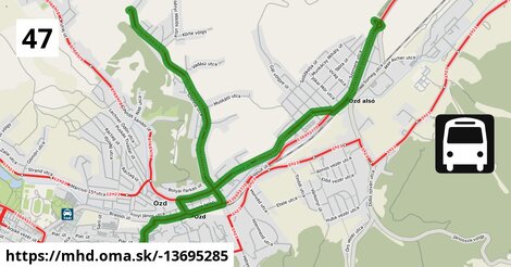 47: Autóbusz-állomás = >  Új köztemető = >  Szenna, forduló = >  Autóbusz-állomás