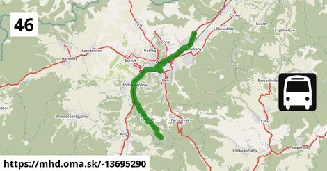 46: Új köztemető = >  Autóbusz-állomás = >  Somsály, autóbusz-forduló