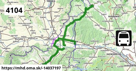 4104: Ragály, autóbusz-forduló = >  Hét, szikvízüzem = >  Putnok, vasútállomás = >  Ózd, autóbusz-állomás