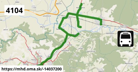 4104: Ózd, autóbusz-állomás = >  Sajónémeti, posta = >  Serényfalva, községháza = >  Hét, szikvízüzem = >  Putnok, vasútállomás